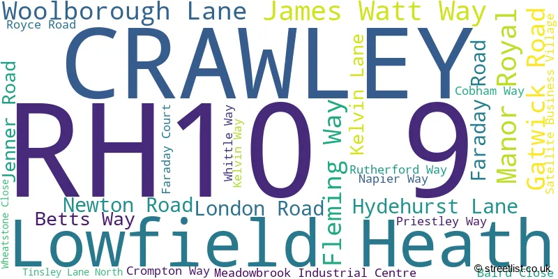 A word cloud for the RH10 9 postcode